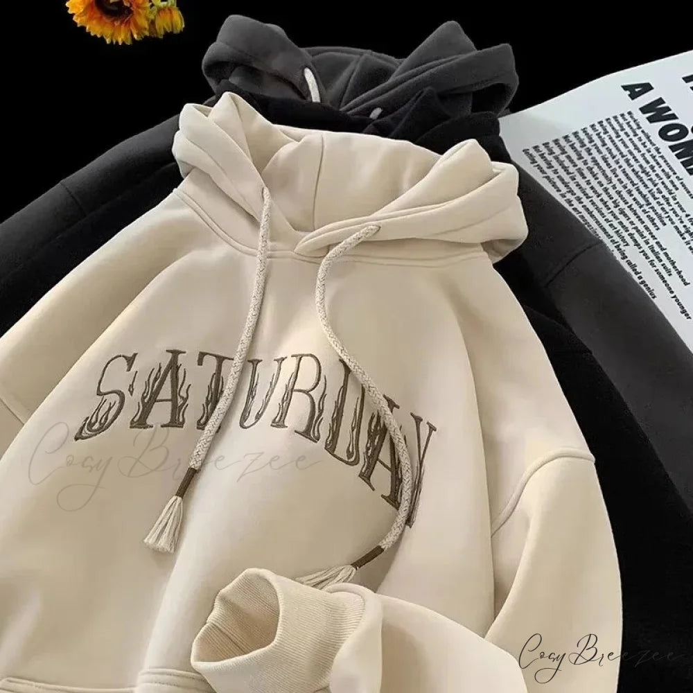 American Flame Print Fleece Y2K Hoodie hoodies-241228