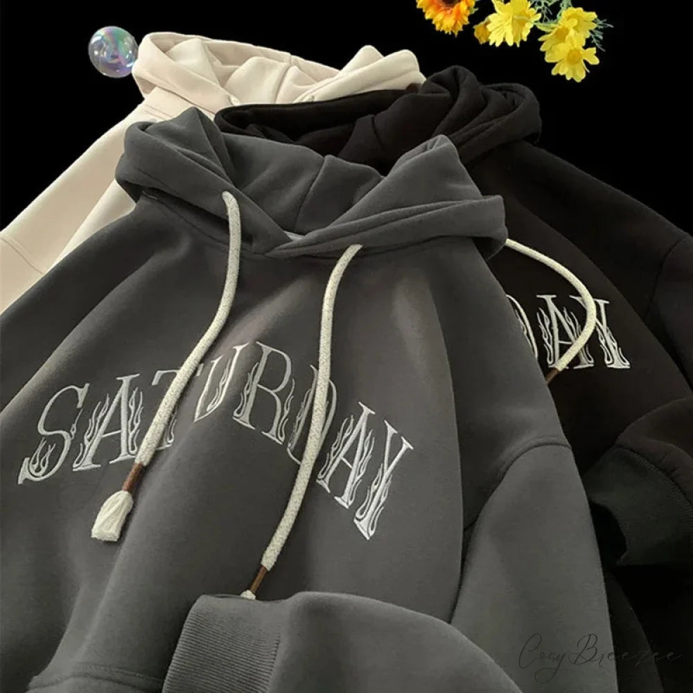 American Flame Print Fleece Y2K Hoodie hoodies-241228
