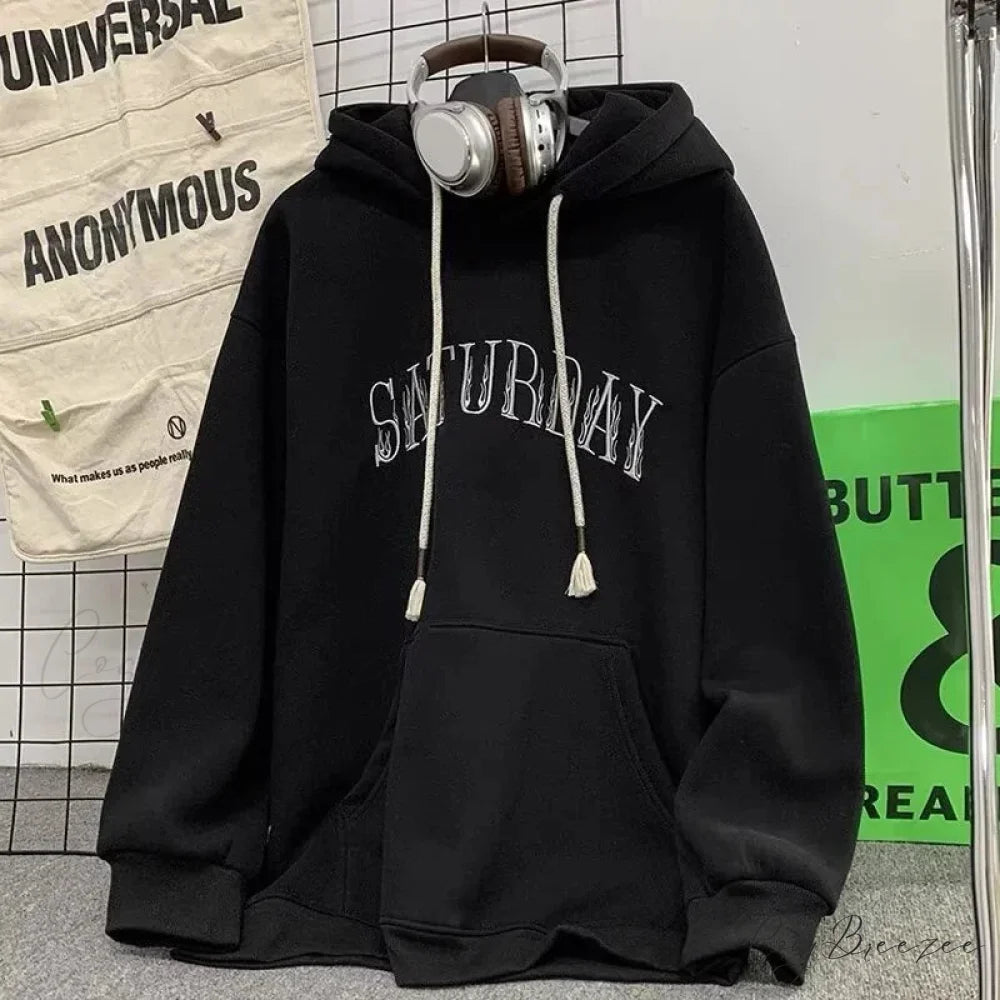 American Flame Print Fleece Y2K Hoodie hoodies-241228