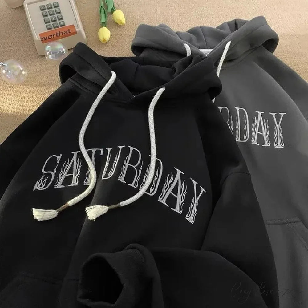 American Flame Print Fleece Y2K Hoodie hoodies-241228