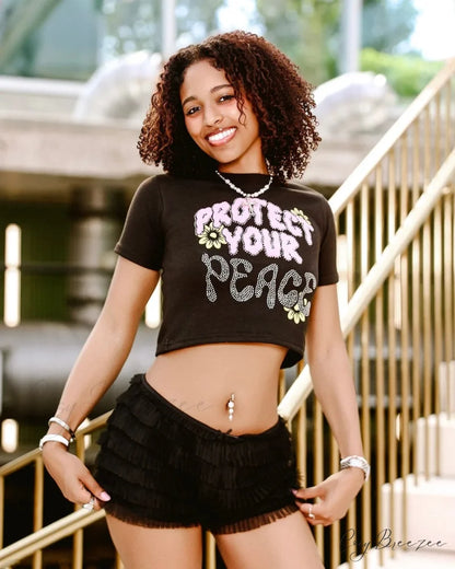 American Show Waist Letter Graphic T-shirt black / S t-shirt-250223
