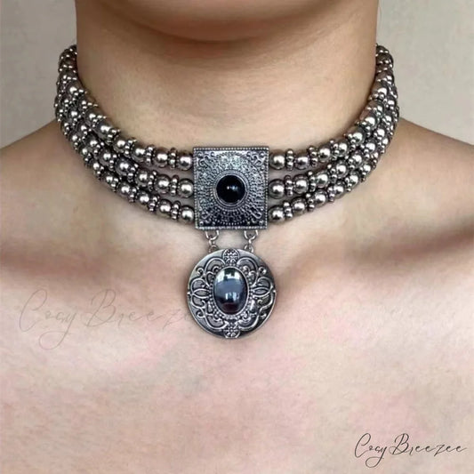 American Vintage Layered Titanium Steel Choker Necklace STEEL