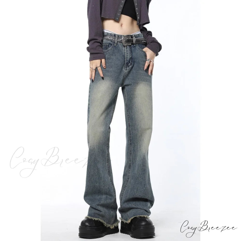 American Women Jeans Waist Baggy Fashion Jean High Wide Blue Leg Vintage Trouser Denim Streetwear Straight Female Pants