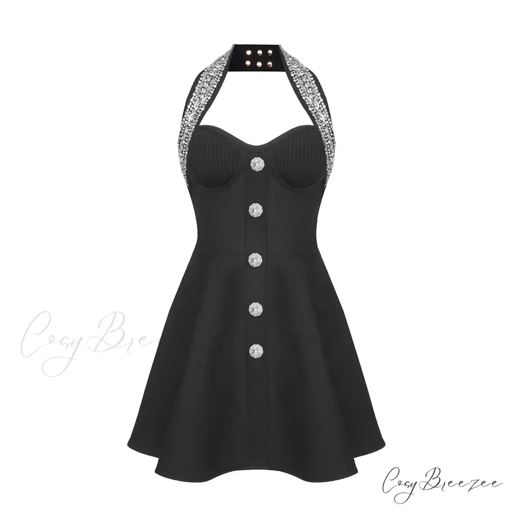 AMINA Elegant MINI DRESS Black / XS