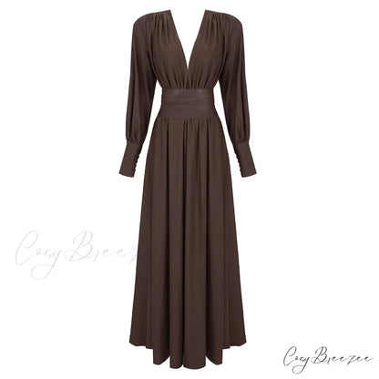 AMINARI Elegant MAXI DRESS Brown / XS