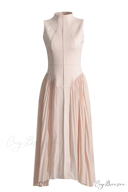 Amira Highend Stylish Sleeveless Pleated Dress S / Apricot