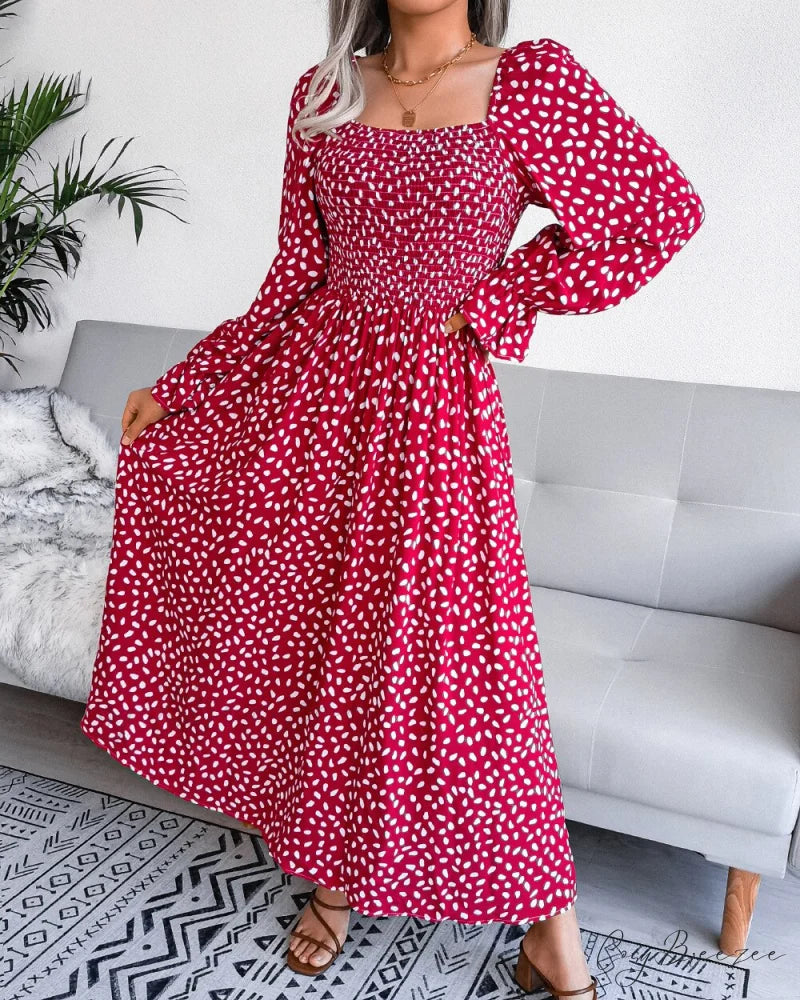 and for Puff Women Gown Elegant Neckline Sleeves with Style Chiffon - Boxy 18123 Red / S