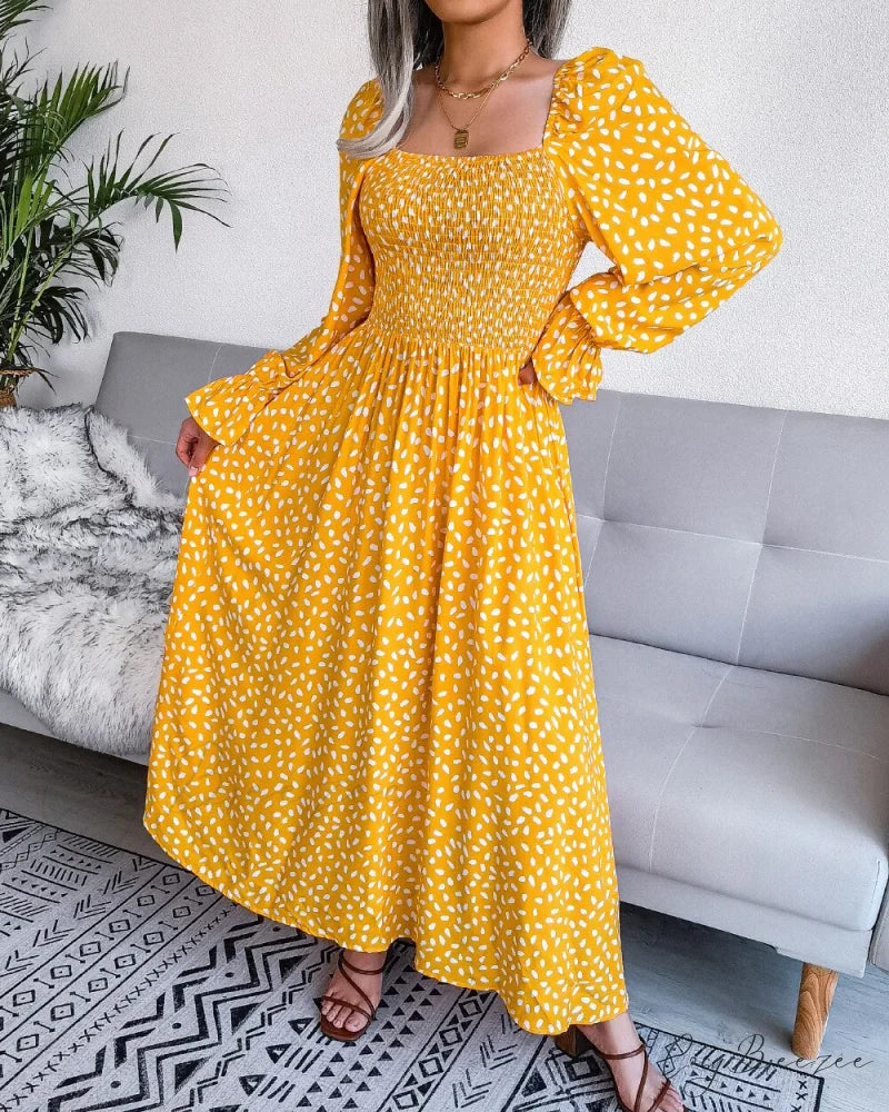 and for Puff Women Gown Elegant Neckline Sleeves with Style Chiffon - Boxy 18123 Yellow / S