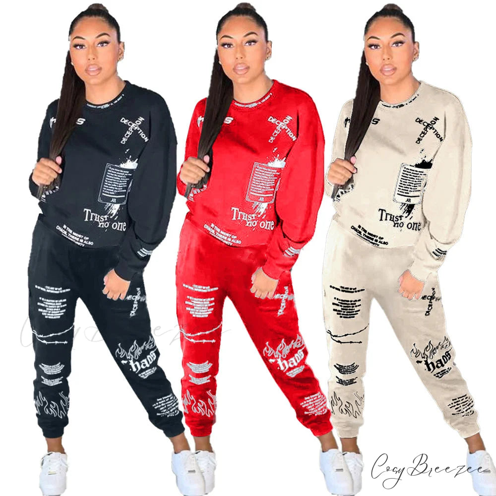 and Oversized Women’s Sweatshirt Design Hoodies Letter Pants Joggers Autumn Set