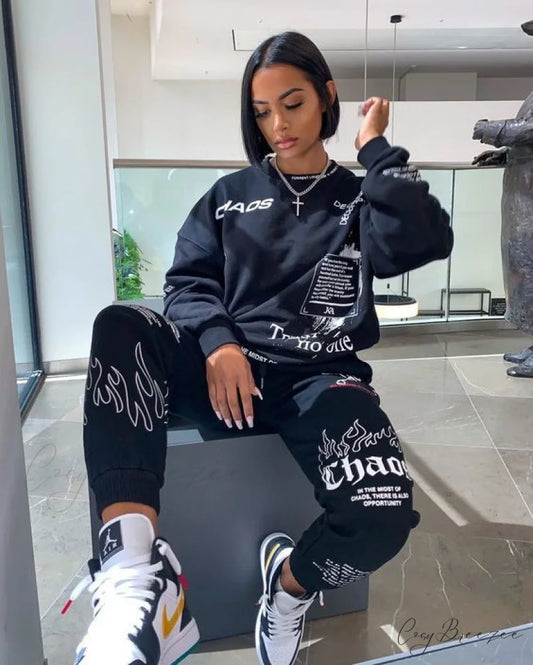 and Oversized Women’s Sweatshirt Design Hoodies Letter Pants Joggers Autumn Set