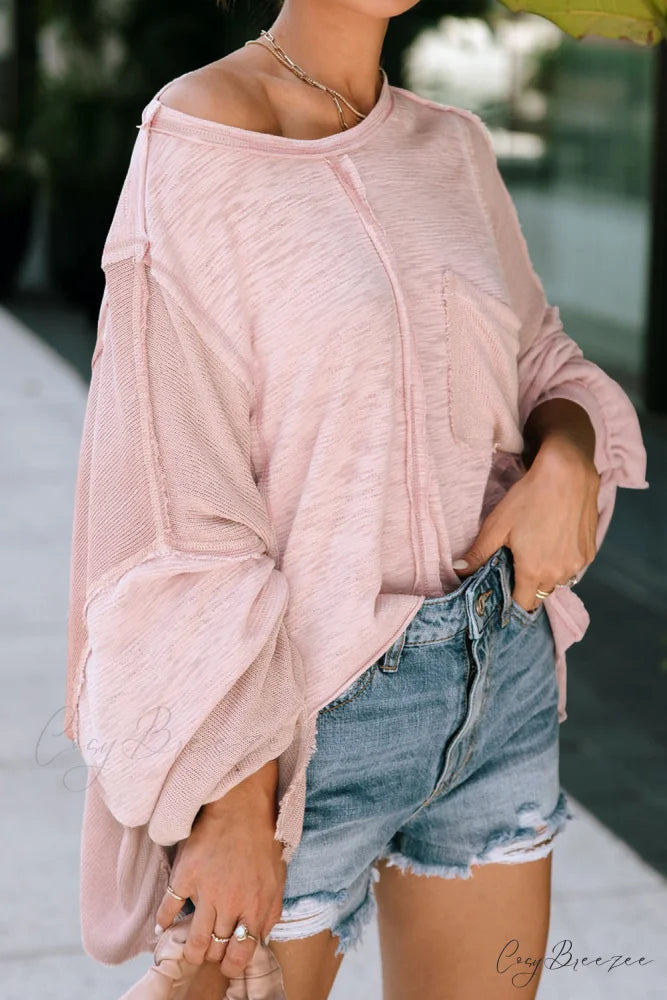and Top Chest Exposed Pocket Loose Seam Oversized with Pink Sleeves