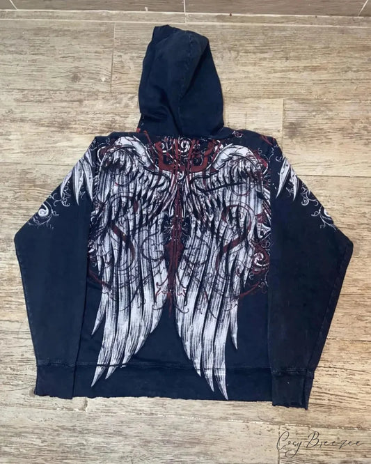 Angel Wing Functional Pleat Hoodie black 1 / S hoodies-241228