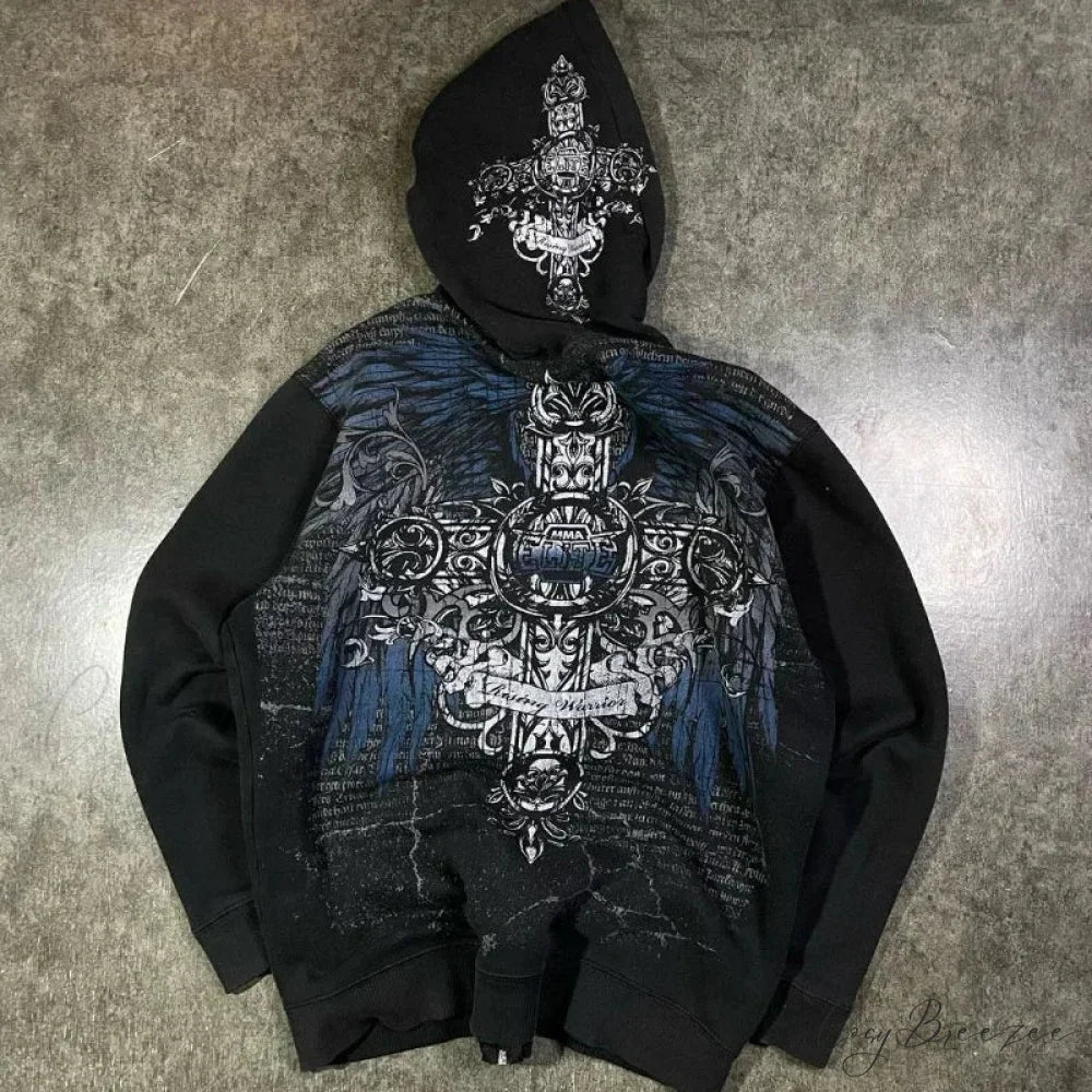 Angel Wing Functional Pleat Hoodie black 2 / S hoodies-241228