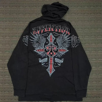 Angel Wing Functional Pleat Hoodie black 7 / S hoodies-241228