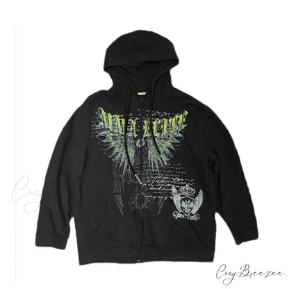 Angel Wing Functional Pleat Hoodie black 8 / S hoodies-241228