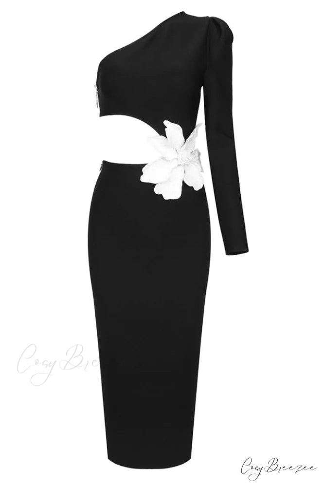 Angelica One-Shoulder Stylish Flower Appliqu茅 Dress