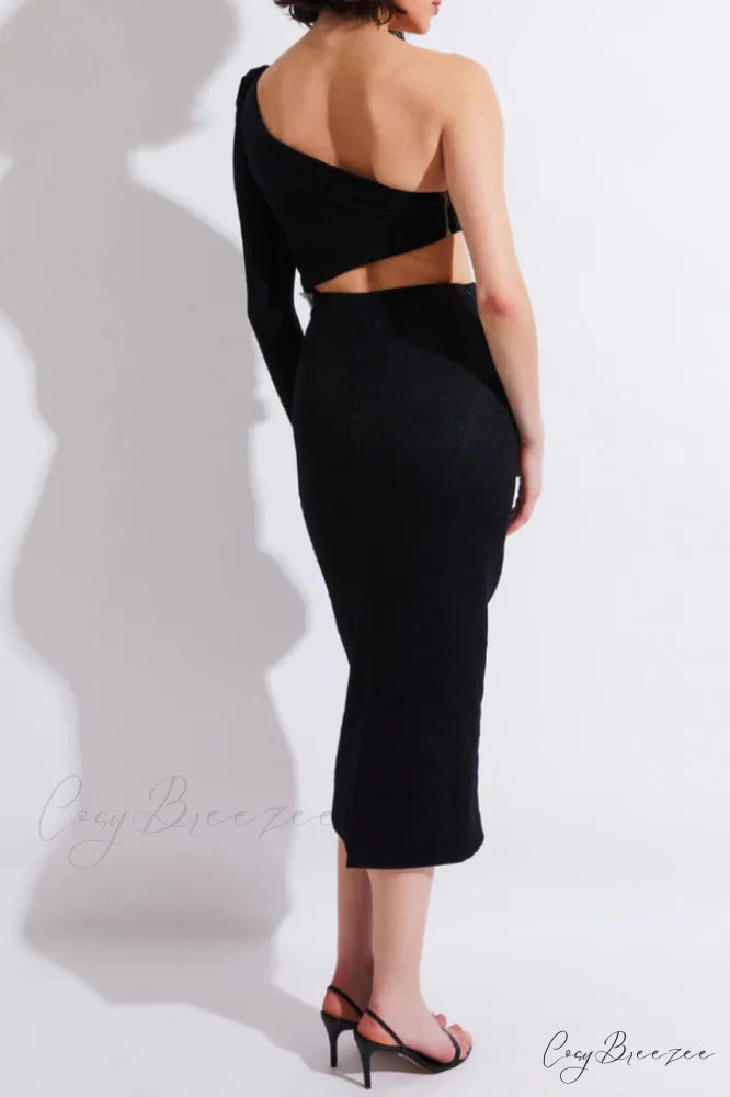 Angelica One-Shoulder Stylish Flower Appliqu茅 Dress