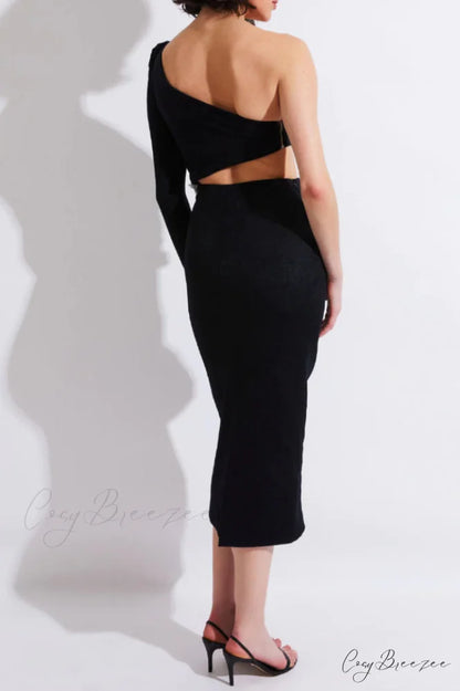 Angelica One-Shoulder Stylish Flower Appliqu茅 Dress
