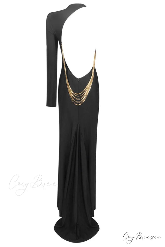 Angelou Black Backless Charming Chain Maxi Dress XS / Black