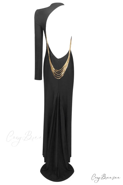 Angelou Black Backless Charming Chain Maxi Dress XS / Black