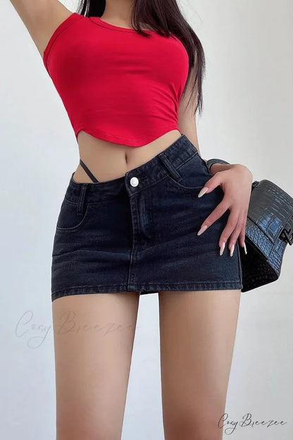 Angled Cordage Frayed Hem Skirt skirts-250223