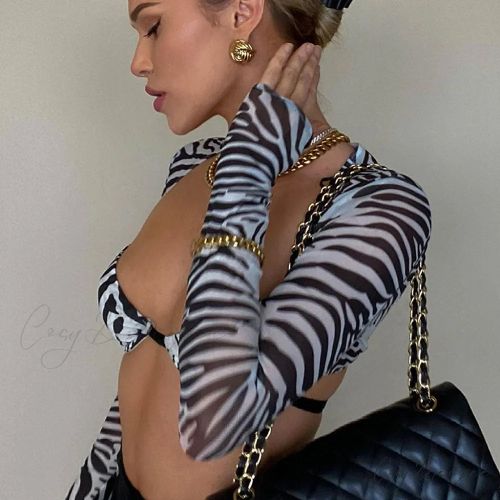 Animal Print High Neck Long Classic Sleeve Midi Dress - Tiger M / Zebra