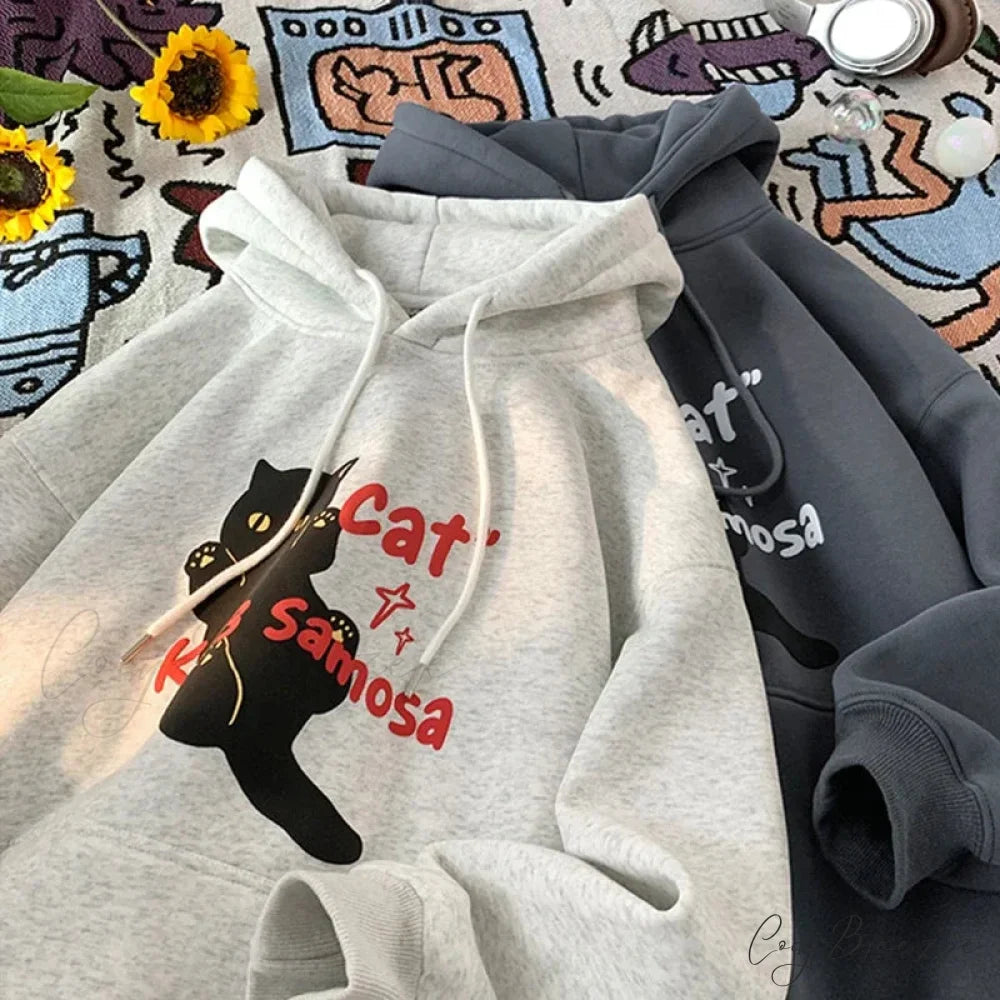 Anime Kawaii Cat Graphic Retro Hoodie hoodies-241228