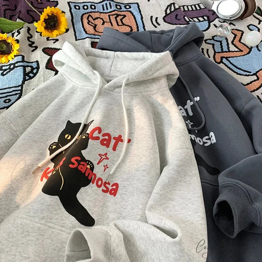 Anime Kawaii Cat Graphic Retro Hoodie hoodies-241228