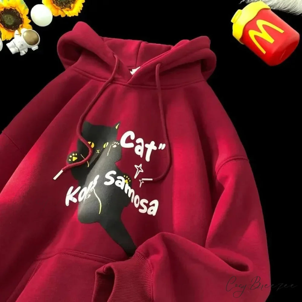 Anime Kawaii Cat Graphic Retro Hoodie hoodies-241228