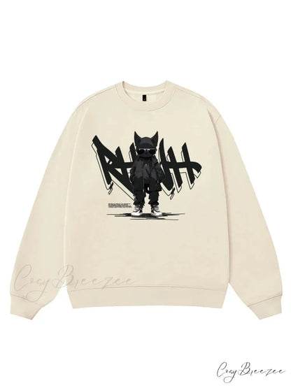 Anime Print Fleece Vintage Sweatshirt apricot / M(40-50KG)