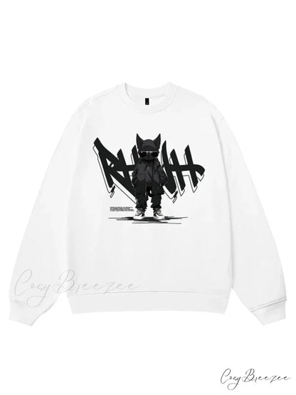 Anime Print Fleece Vintage Sweatshirt WHITE / M(40-50KG)