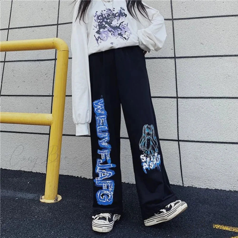Anime Print Oversized Hip Hop Pants pants-241228