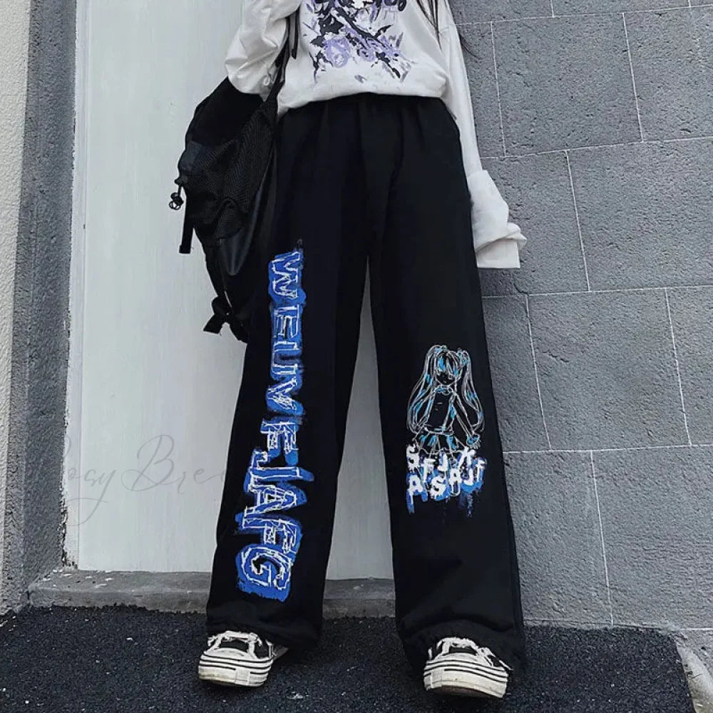Anime Print Oversized Hip Hop Pants pants-241228