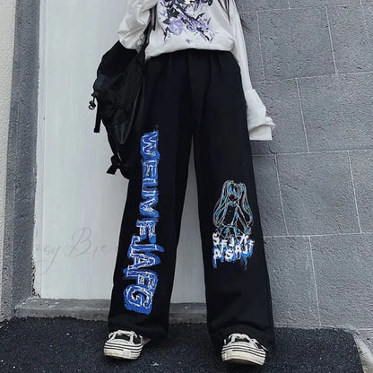 Anime Print Oversized Hip Hop Pants pants-241228