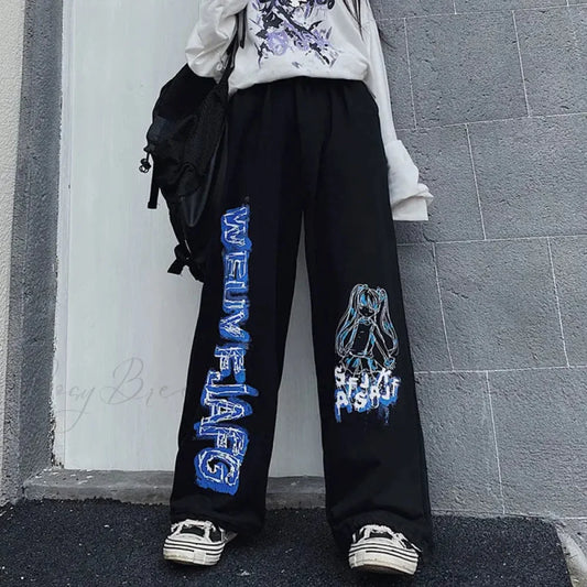Anime Print Oversized Hip Hop Pants pants-241228