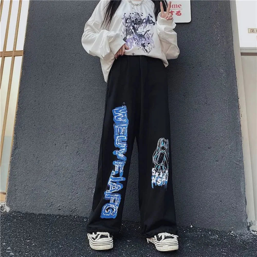 Anime Print Oversized Hip Hop Pants pants-241228