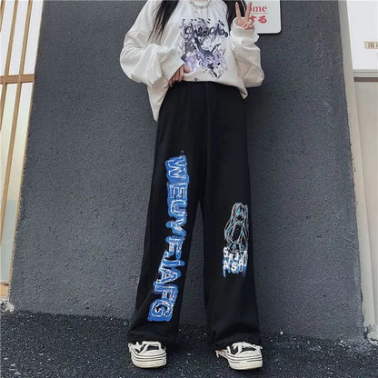 Anime Print Oversized Hip Hop Pants pants-241228