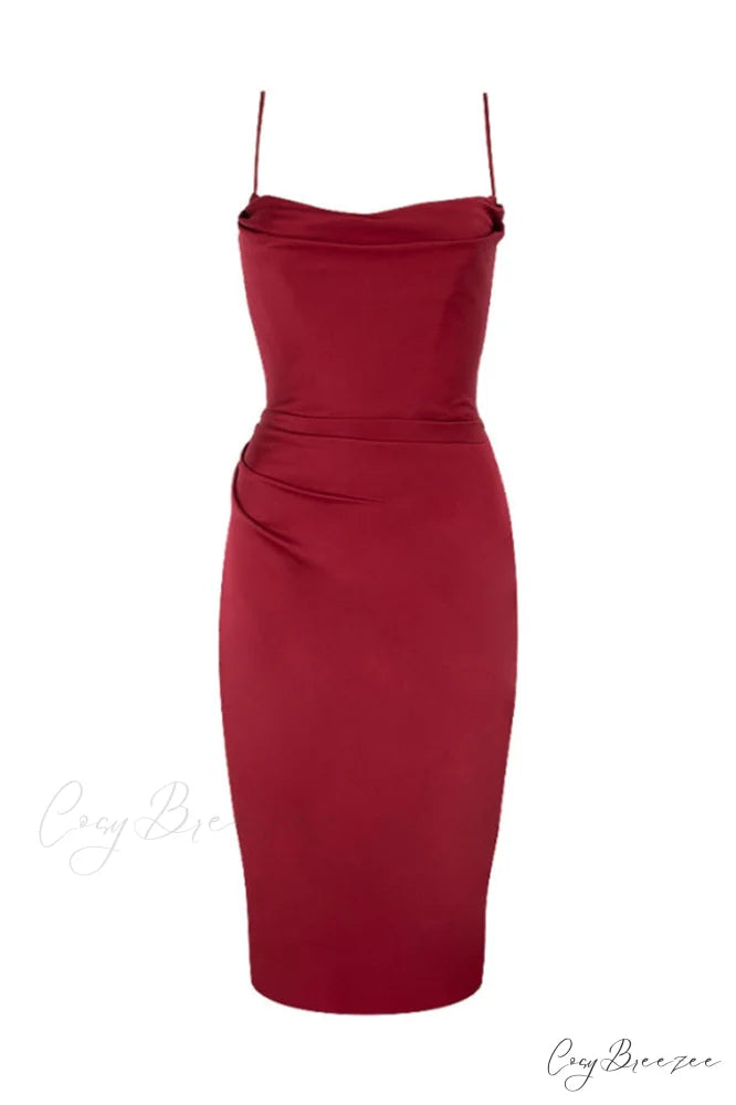 Anja Wine Satin Charming Corset Midi Dress