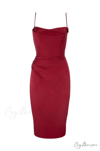 Anja Wine Satin Charming Corset Midi Dress