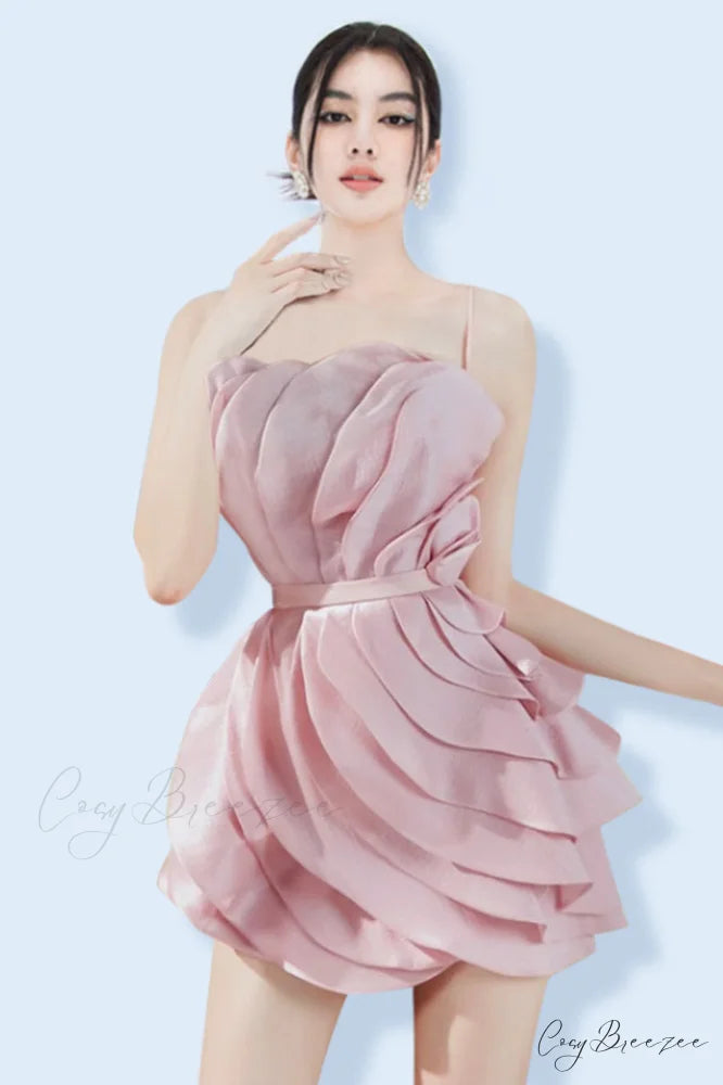 Anna Spaghetti Stylish Ruffle Dress S / Blush