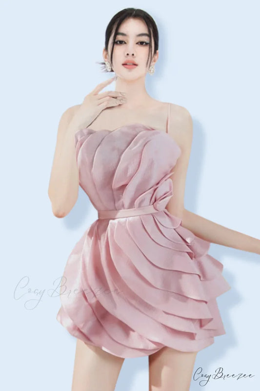 Anna Spaghetti Stylish Ruffle Dress S / Blush