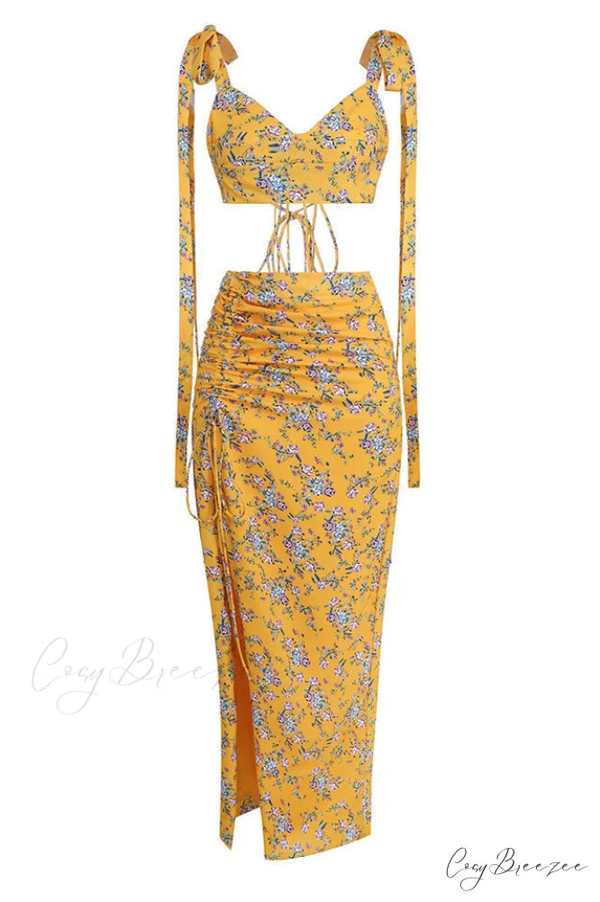 Annabella Floral Stylish Two Piece Set S / Yellow