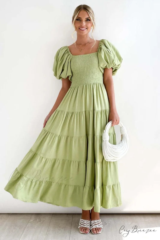 Anne Elegant Tiered Dress S / Olive