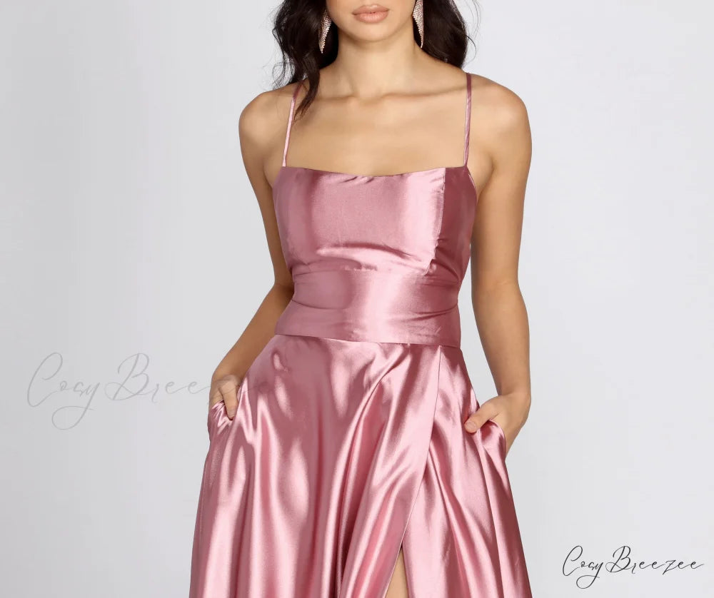 Anne Formal Stylish Lattice Satin Dress