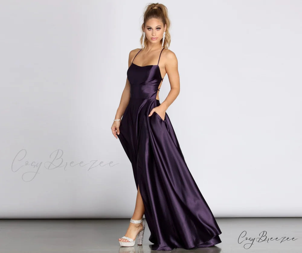 Anne Formal Stylish Lattice Satin Dress