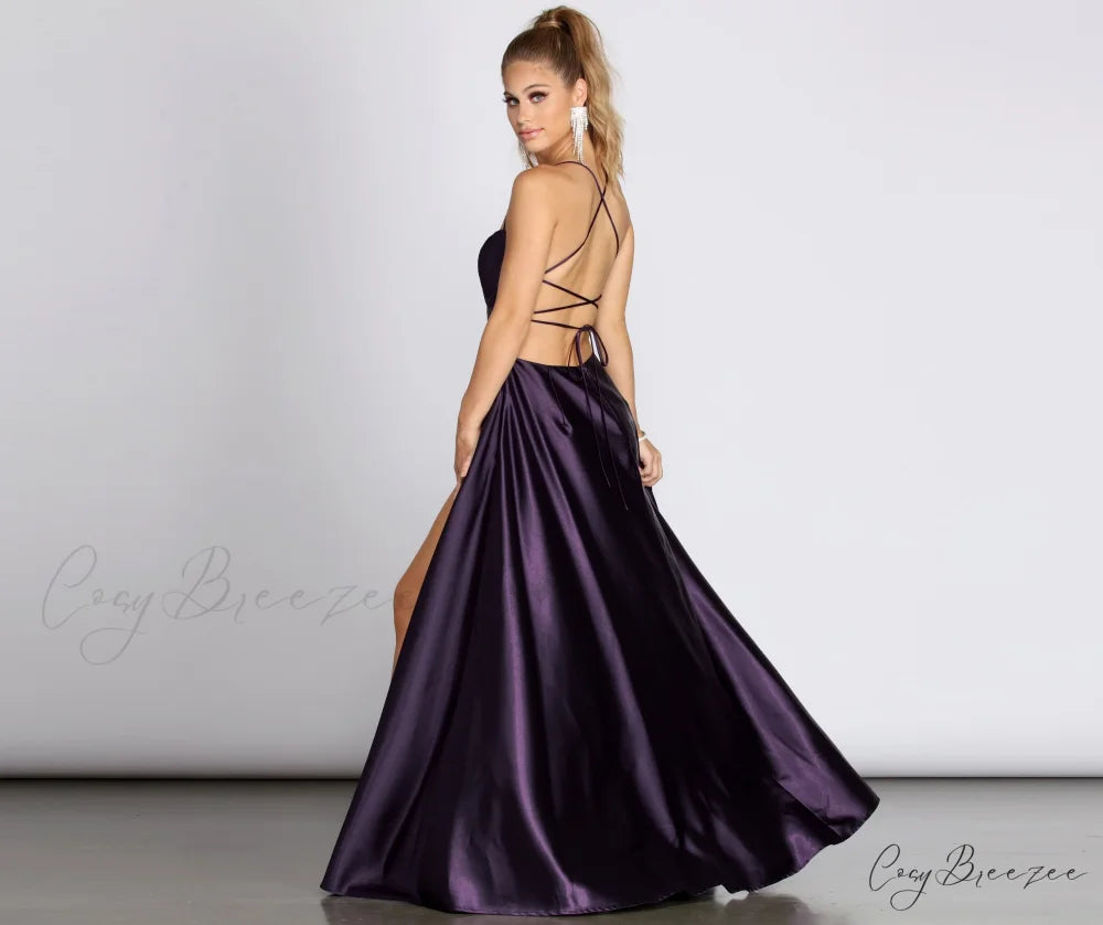 Anne Formal Stylish Lattice Satin Dress