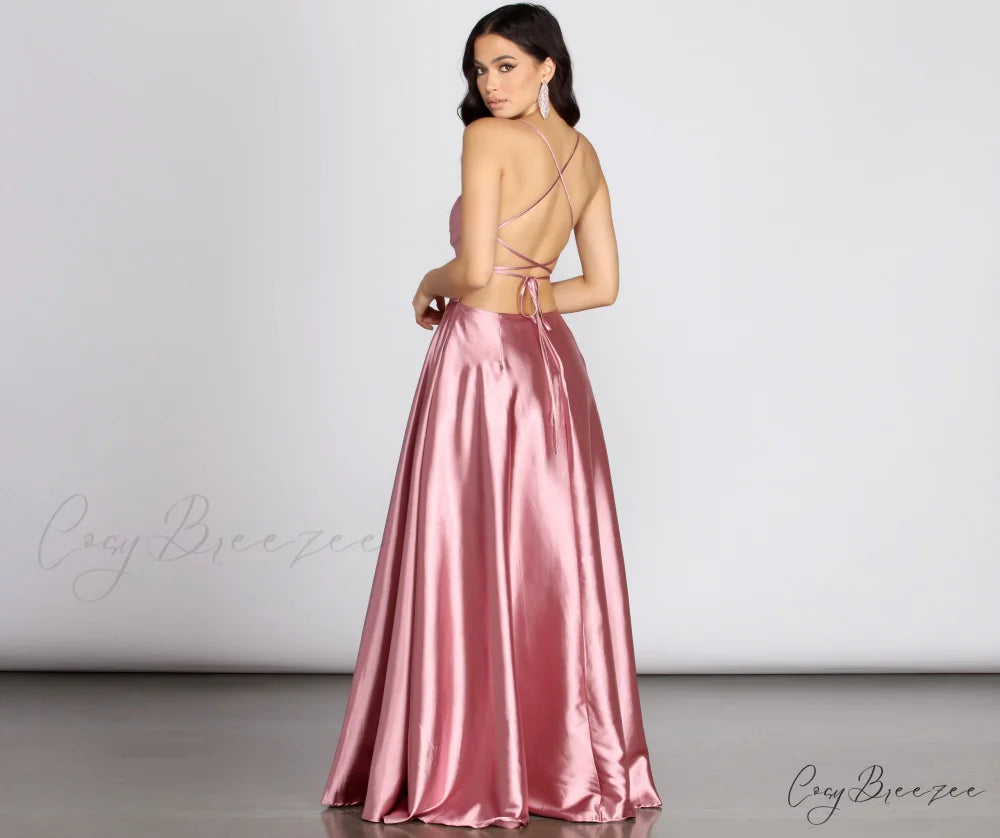 Anne Formal Stylish Lattice Satin Dress