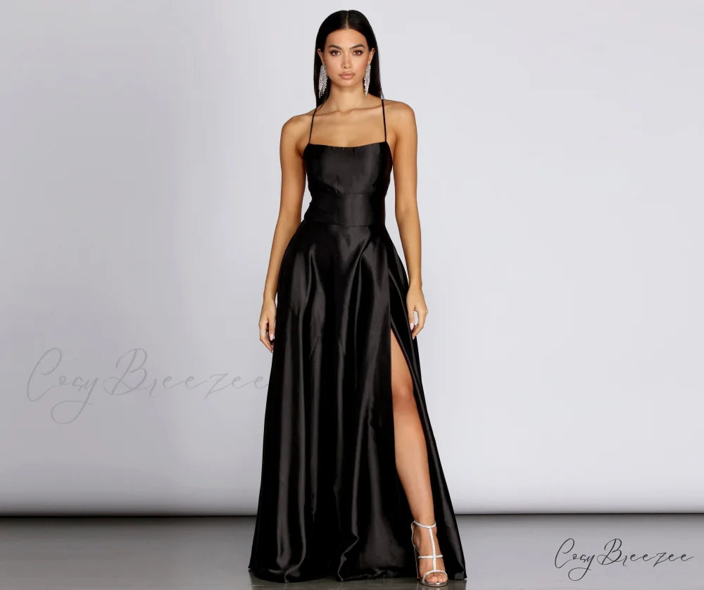 Anne Formal Stylish Lattice Satin Dress