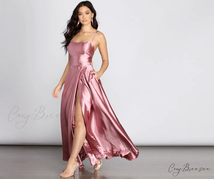 Anne Formal Stylish Lattice Satin Dress MAUVE / XS