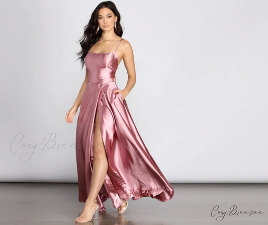 Anne Formal Stylish Lattice Satin Dress MAUVE / XS